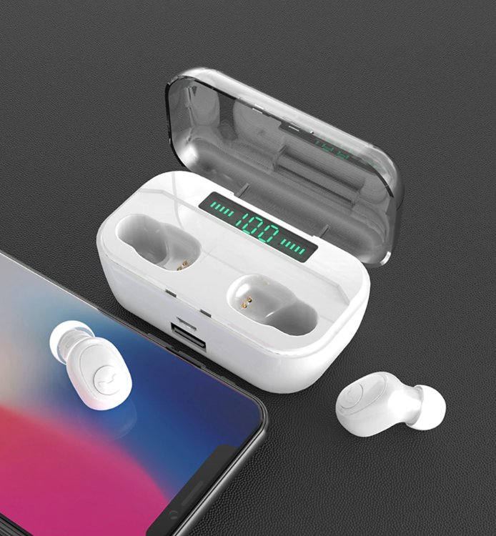 white -Bluetooth EarphonesEarbuds 8D Stereo MINI with 3500mAh Power Bank Charging Case - retailopolis