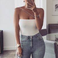 2020 Summer Women Sexy Bodysuit Spring Fashion Casual Bodycon Solid Strapless Knitted Bodysuits Body Tops For 4