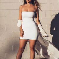 Sexy Robe Femme Straps Slim Sleeveless Halter Stretch Mini Dress 2019 Summer Women Dress White Black 1