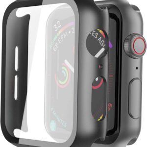 Misxi 2 Pack Hard PC Case with Tempered Glass Screen Protector Compatible with Apple Watch Series 6 SE Series 5 Series 4 44mm Black