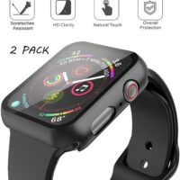 Misxi 2 Pack Hard PC Case with Tempered Glass Screen Protector Compatible with Apple Watch Series 6 SE Series 5 Series 4 44mm Black 2