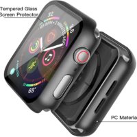 Misxi 2 Pack Hard PC Case with Tempered Glass Screen Protector Compatible with Apple Watch Series 6 SE Series 5 Series 4 44mm Black 3